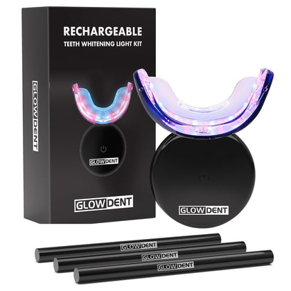 Teeth Whitening LED Kit with Gel Pen, GLOWDENT Teeth Whitener Mouthpiece Wireless, 16 Minute Treatment, Enamel/Sensitivity Free, Remove Stains from Coffee,Wine,Tobacco,Soda,Food, Black