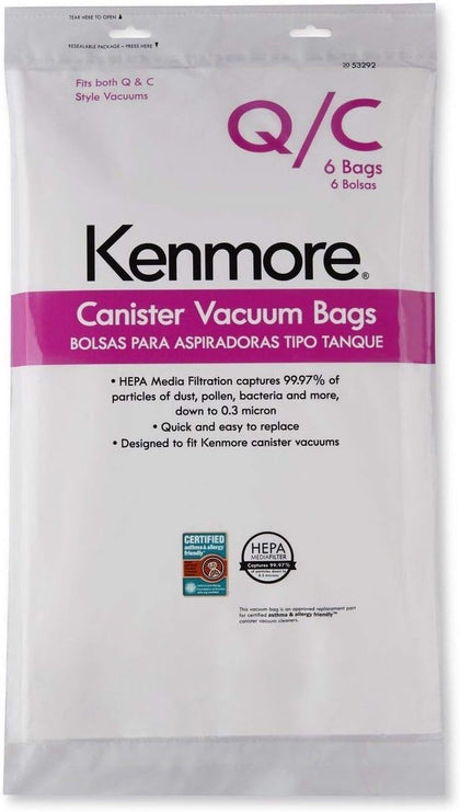 Sears Genuine 6-Pack ??nm?r? Canister Vacuum Bags 53292 Type Q - C HEPA for Canister Vacuums Cleaner