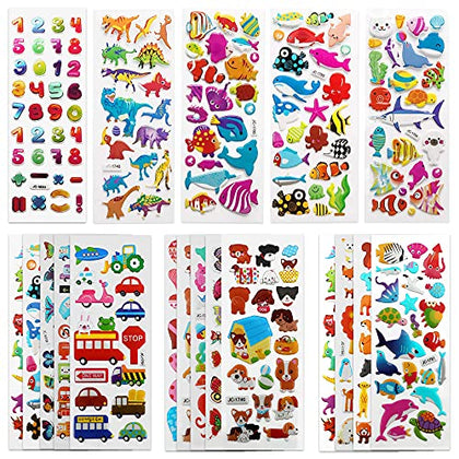 SAVITA 3D Stickers for Kids & Toddlers 500+ Puffy Stickers Variety Pack for Scrapbooking Bullet Journal Including Animal, Numbers, Fruits, Fish, Dinosaurs, Cars and More