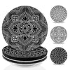 MARSTRACE 8.25 Inch Ceramic Salad Plates,Black and White Plates Porcelain Dinner Plates with Floral Pattern for Desserts Sandwiches Serving,Set of 4,Microwave Dishwasher Safe