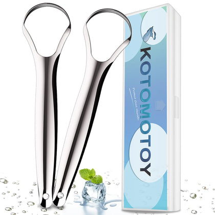Kotomotoy Tongue Scraper with Travel Case 2-Pack, Stainless Steel Tongue Cleaners For Adults and Kids, Metal Tongue Scrapers Fight Bad Breath, Oral Care, Tongue Brush to Fresh Breath