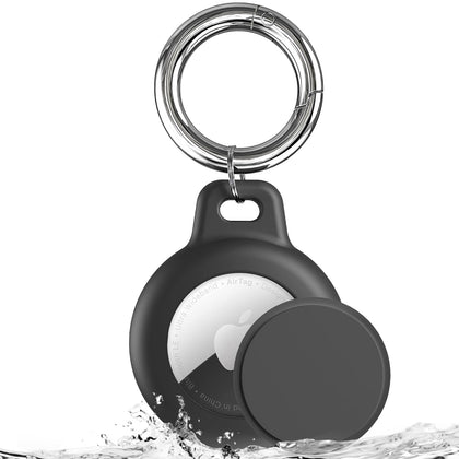 IPX8 Waterproof AirTag Keychain Holders for Apple AirTag, with Silicone Air Tag Case, Key Ring, Chain, and Compatibility with GPS Item Finders - Essential Accessory(Black)