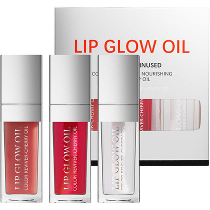 3 Colors Tinted Plumping Lip Oil Gloss Set, Fat Lip Oil Drip Lip Glow Oil,Ultra-Hydrating & Nourishing Lip Care Lip Tint, Smooth Glossy Shiny Transparent Lip Gloss Plumping Lip Care (SET A)