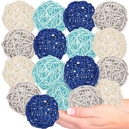 DomeStar 20PCS Large Rattan Balls, 2.8 Inches Blue Wicker Balls for Bowl Centerpieces,Twig Orbs Spheres for Wedding Table Decoration Themed Party Baby Shower Aromatherapy Accessories Blue Home Decor