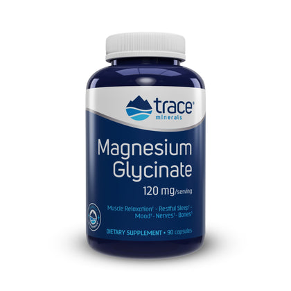 Trace Minerals Magnesium Glycinate Capsules | 120 mg Supports Normal Sleep, Calm Mood, and Maintains Normal Muscle, Liver, Bone & Nerve Function | 90 Count