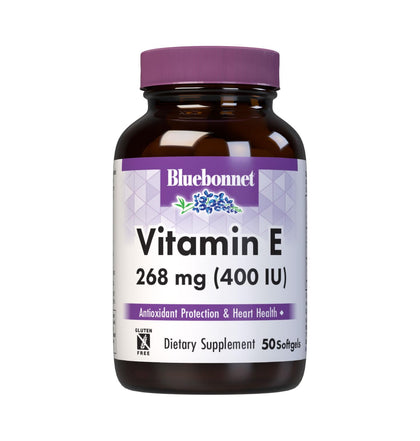 Bluebonnet Nutrition Vitamin E 400 IU (268 mg) Mixed Tocopherols Softgels, Free Radical Portection & Cardiovascular Support, Gluten-Free, Dairy-Free, 50 Softgels, 50 Servings