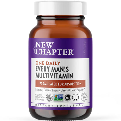 New Chapter Men's Multivitamin for Immune, Stress, Heart + Energy Support with Fermented Nutrients - Every Man's One Daily, Made with Organic Vegetables & Herbs, Non-GMO, Gluten Free - 96 ct