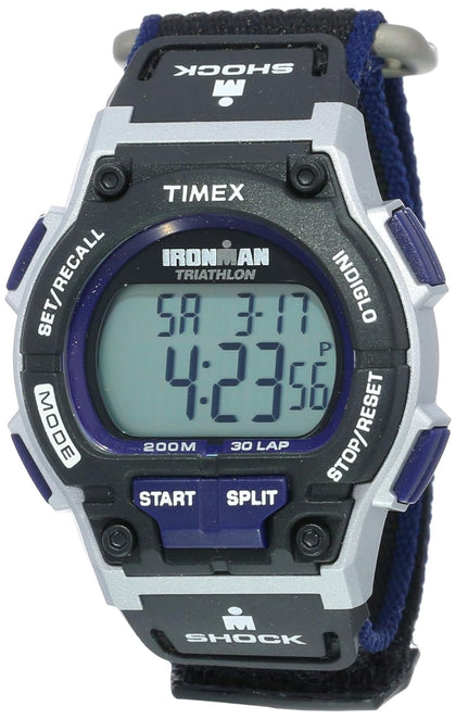 Timex Men's T5K198 Ironman Endure 30 Shock Full-Size Black/Silver-Tone/Blue Fast Wrap Watch