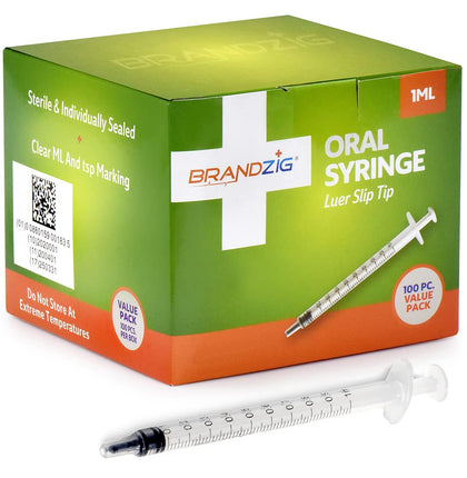 1ml Oral Syringe - 100 Pack - Luer Slip Tip, No Needle, Sterile Individually Blister Packed - Medicine Administration for Infants, Toddlers and Small Pets