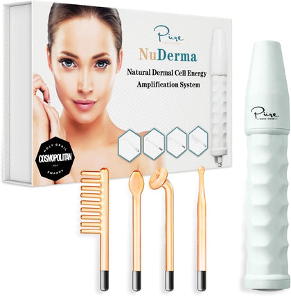 NuDerma Portable Handheld Skin Therapy Wand Machine w/Neon - Anti-Aging - Skin Tightening - Wrinkle Reducing - Dark Circles - Clarifying - Hair & Scalp Stimulator