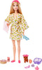 Barbie Self-Care Doll, Blonde Posable Spa Day Doll in Lemon Bathrobe with Puppy & Accessories like Headband & Eye-Mask