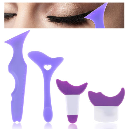 Abeillo 4Pcs Eyeliner Stencils Silicone Winged Eyeliner Tool Mascara Shield Guard, As Eyebrow/Eyelash/Contour/Lipstick/Eyeshadow Applicators Aid Tool, Makeup Tool for Beginners (Purple)