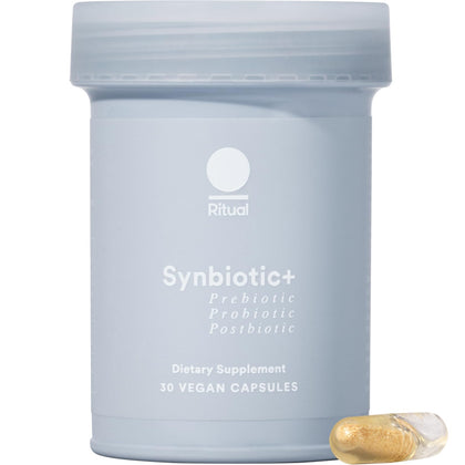 Ritual Synbiotic+ : Probiotic, Prebiotic, Postbiotic, 3-in-1 Formula for Gut Health, Bloat Support, Immune Support, Delayed-Released Capsule Designed to Thrive, 30 Vegan Capsules