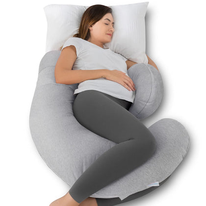 QUEEN ROSE Pregnancy Pillows, Cooling Body Pillow for Pregnancy Sleeping, F Shaped Maternity Pillow for Pregnant Women, Back & Belly Support, Pregnancy Must Haves, Grey