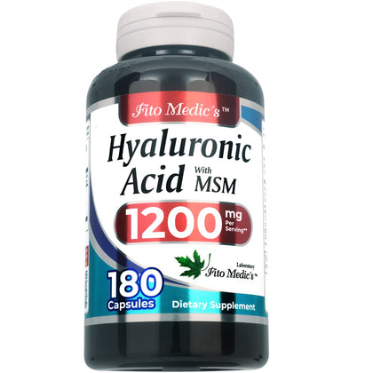 FITO MEDIC'S Lab - Hyaluronic Acid Capsules - with MSM- 1200 mg per Serving, 180 Capsules, Supports Skin Hydration, Joints Lubrication and Antioxidant, Ultra high Absorption.