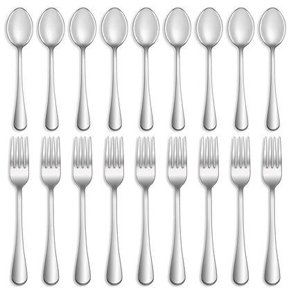 16 Pcs Forks and Spoons Silverware Set,Food Grade Stainless Steel Flatware Cutlery Set for Home,Kitchen and Restaurant,Mirror Polished,Dishwasher Safe - 8 Dinner Fork(8 inch) and 8 Teaspoon(6.5 inch)