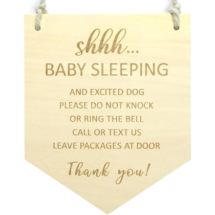 HAMUIERS Baby Sleeping Sign for Front Door, Do Not Knock or Ring the Bell Sign, Wooden Door Hanger for Outside Porch Kids Room Nursery Boho Decor - Flag