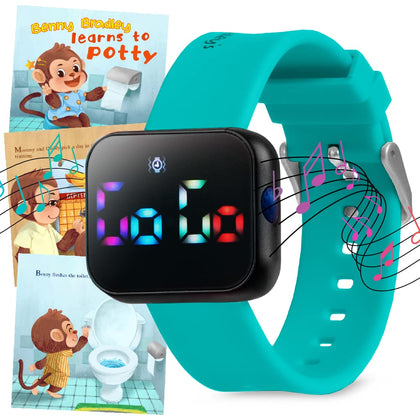 Potty Training Watch for Kids V2 - A Water Resistant Potty Reminder Device for Boys & Girls to Train Your Toddler with Fun/Musical & Vibration Interval Reminder with Potty Training eBook (Turquoise)