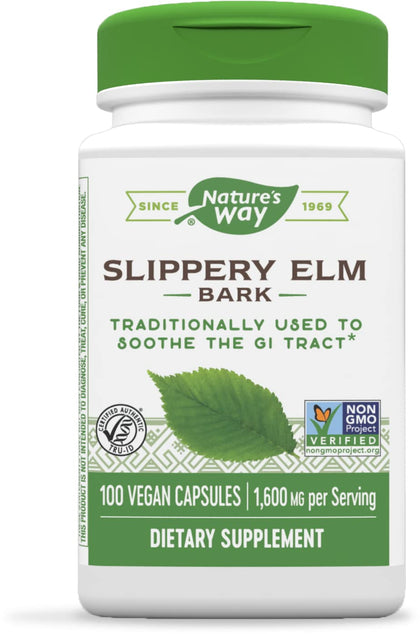 Nature's Way Slippery Elm Bark, Traditional Support to Soothe GI Tract*, 100 Vegan Capsules
