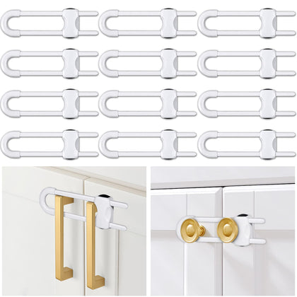 12 Packs Baby Proofing Sliding Cabinet Locks modacraft U-Shaped Child Safety Latches Adjustable White Locks for Handles Knobs Drawers Closet Cupboard