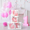 Voircoloria Baby Boxes with Letters, 4 Transparent Balloon for Gender Reveal Birthday Wedding Baby Shower Decorations (White)