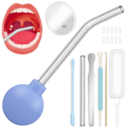 Tonsil Stone Removal Kit, 10 Pack Tonsil Stone Remover Vacuum Tonsil Stone Cupping Tool with 5X Magnifying Mirror, Oral Lamp, for Tonsil Stone Removal
