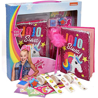 Jojo Siwa Reversible Sequin Unicorn Notebook Journal Set, Diary, Pen and Stickers Included, Coloring Activity Book for Drawing and Writing Kit for Girls and Kids