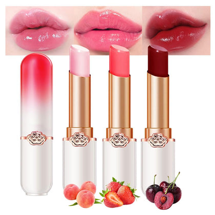 BINGBRUSH 3 Pcs Peach Strawberry Red Cherries Color Changing Lipstick Queen,Long Lasting Lip Care Moisturizer Lip Balm Korean Magic Lip Gloss Lip Tint Stain Makeup Lipstick Set