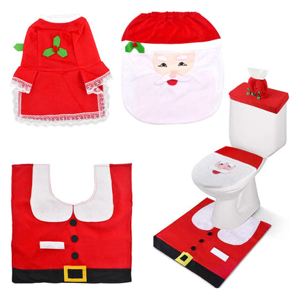 3 Pieces Santa Toilet Seat Cover Christmas Santa Theme Bathroom Decoration Set Toilet Seat Cover and Rug Set, Tank Cover, Toilet Paper Box Cover for Christmas Kitchen Appliance Bathroom Decorations