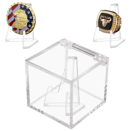 Championship Ring Display Case, Clear Acrylic Championship Ring Holder Box, Acrylic Display Easel Coin Stand Holder, Holder Box for Storage Championship Ring and.Coin (1, 2.36 Inch)