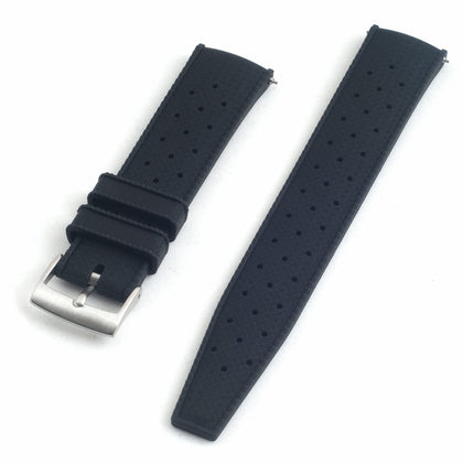 StrapHabit Quick Release Tropical Style FKM Rubber Watch Strap Band 19mm, 20mm, 21mm, 22mm (18mm, Black)