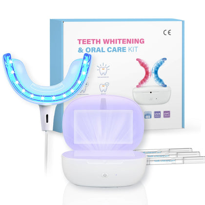 BETISBE Teeth Whitening Kit with Upgraded Disinfection Box, 32 LED Lights Fast Teeth Whitener Tartar and Plaque Remover with 3 Gel Pen for Sensitive Teeth Gum, Professional Oral Beauty Care Tools