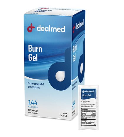Dealmed First Aid Burn Gel for Temporary Relief of Minor Burns, Cuts, and Scrapes .9g (1 Box) 144 Per Box