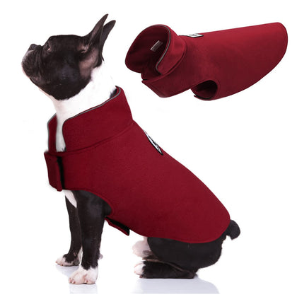 DENTRUN Windproof Winter Warm Fleece Medium Dog Coat Reversible Puppy Jacket Reflective Soft Pet Vest, Cold Weather Dog Sweater Apparel Leash Access Overcoat for Medium Breeds, Burgundy, M