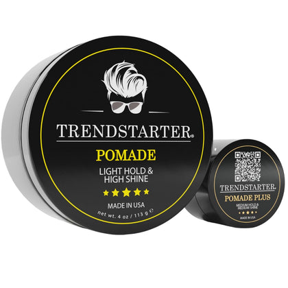 TRENDSTARTER - CLASSIC POMADE (4oz) - Light Hold - High Shine - Free Travel Size Sample - Water-Based Pomade - All-Day Smooth Wet Look Finish - Non-Crispy Formula - Premium Hair Styling Products