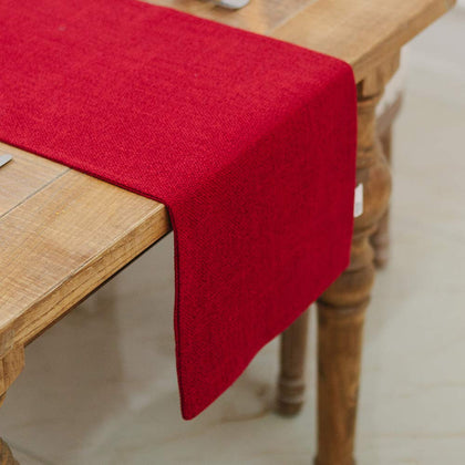 Soft Caddice Faux Linen 2 Side Table Runner, eco-Friendly Fabric Handcrafted Runner, Burgundy 12 x 48 Inch