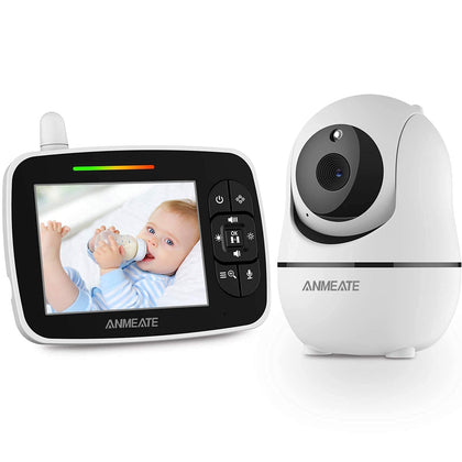 ANMEATE Baby Monitor with Remote Pan-Tilt-Zoom Camera, 3.5 Large Display Video Baby Monitor with Camera and Audio |Infrared Night Vision |Two Way Talk | Room Temperature| Lullabies and 960ft Range