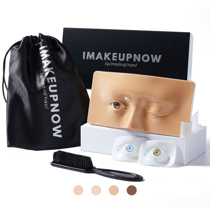 IMAKEUPNOW Makeup Practice Face Board 3D Realistic Pad with Cleaning Brush Interchangeable Pupils for Eyeshadow Eyeliner Eyebrow Practice Mapping Realistic Face Skin Eye Make up