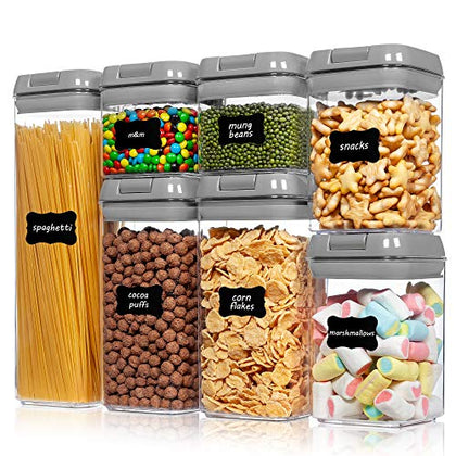 Vtopmart Airtight Food Storage Containers, 7 Pieces BPA Free Plastic Cereal Containers with Easy Lock Lids, for Kitchen Pantry Organization and Storage, Include 24 Labels,Black