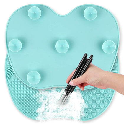 Ranphykx Silicon Makeup Brush Cleaning Mat Makeup Brush Cleaner Pad Cosmetic Brush Cleaning Mat Portable Washing Tool Scrubber with Suction Cup (green)