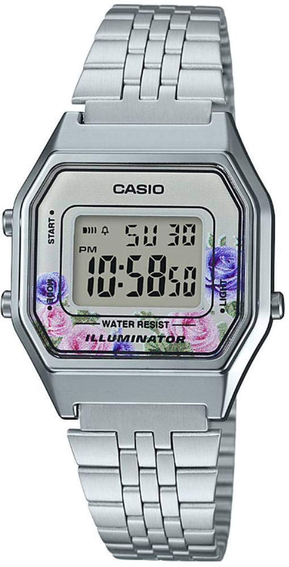 Casio LA680WA-4C Women's Vintage Floral Dial Alarm Chronograph Digital Watch