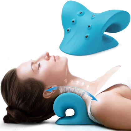 SoftSense Neck and Shoulder Relaxer, Cervical Neck Traction Device Neck Stretcher with Magnetic Therapy, Cervical Spine Alignment, Chiropractic Pillow, Neck Massager for TMJ Pain Relief (Blue)