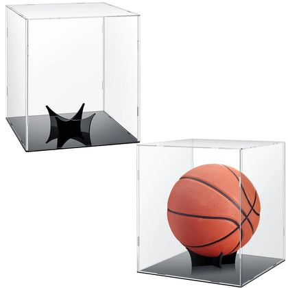 2 Pack Basketball Display Case with Stand Clear Acrylic Full Size Basketball Display Box with Protective Film for Baseball Soccer Volleyball Figures Collectibles Sports Souvenirs 10.2 x 10.2 x 12 in