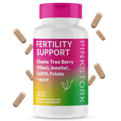 Pink Stork Fertility Supplements for Women - Support Ovulation, Conception, & Hormone Balance - Prenatal Vitamin with Inositol, Ashwagandha, Vitex, CoQ10 & Folate - 60 Capsules