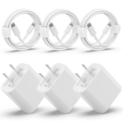 Phone Charger Fast Charging?MFi Certified? 3 Pack 20W Type C Wall Charger Block with 6FT Long USB C to Lightning Cable Compatible with iPhone 14/13/12/12 Pro Max/11/Xs Max/XR/X,AirPods Pro
