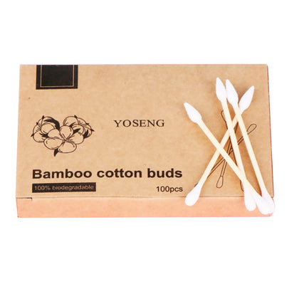 Natural Bamboo Cotton Swabs, Eco-Friendly & Biodegradable - Comfortable and Soft,Two Tip Buds -2 Different Cotton Buds-Bamboo Cotton Swabs for Ears Cleaning and Makeup- Zero Plastic (1 Pack of 100)