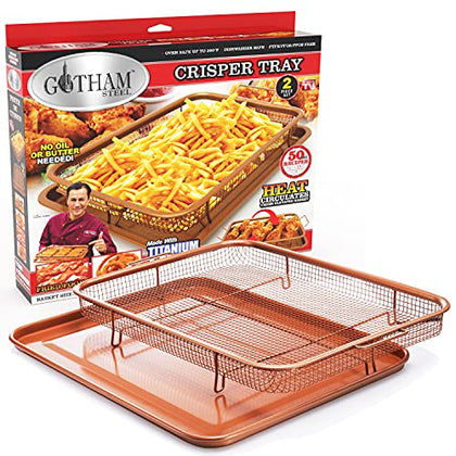 Gotham Steel Air Fryer Tray, 2 Piece Nonstick Copper Crisper Air Fry Basket For Convection Oven, Also Great For Baking & Crispy Foods, Dishwasher Safe - Large, 12.5 x 9