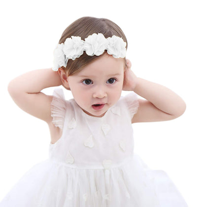 Baby Girls Headband Flower Birthday Crown Hair Accessories-Gift for Baby White