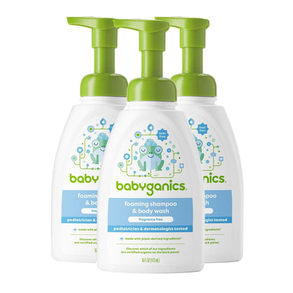 Babyganics Baby Shampoo + Body Wash Pump Bottle, Fragrance Free, Non-Allergenic and Tear-Free, 16 Fl Oz (Pack of 3), Packaging May Vary