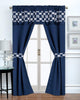 Regal Home Collections Leila Room Darkening Curtains 5-Piece Set - Rod Pocket Window Curtain Panels with Embroidered Valance and Tie Backs - Blocks Light Up to 90% (56in W x 84in L, Navy/White)